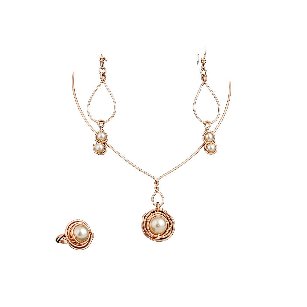 Hammered Copper and Pearls Necklace – , 1