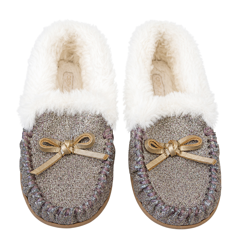 J.Crew Sparkle Moccasin Slippers with Faux Fur Trim 1