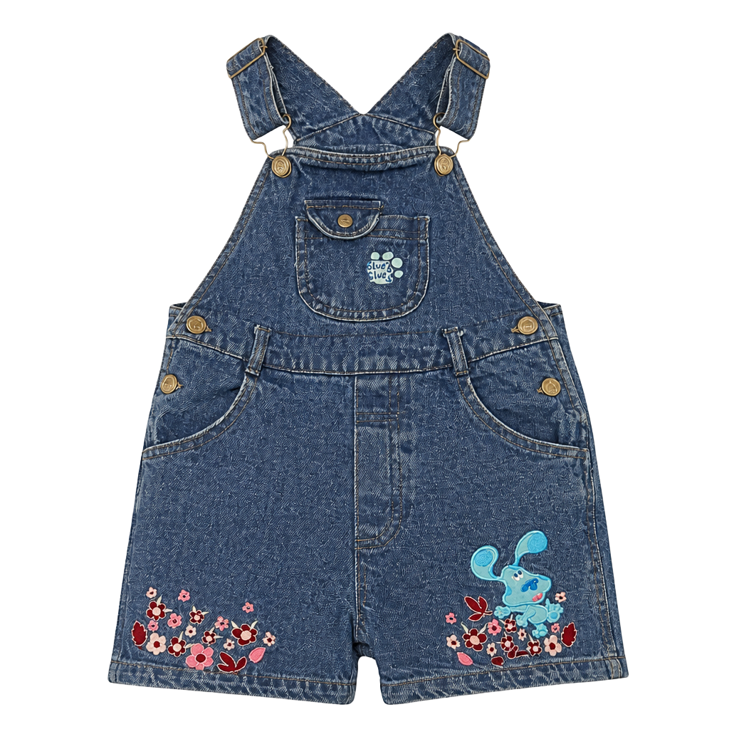 Blue's Clues Denim Shortalls Size 5T Embroidered Floral 1