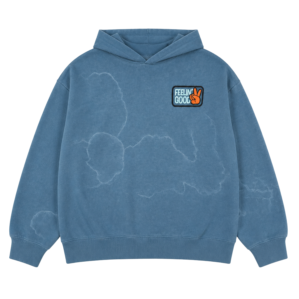 Feelin Good Peace Sign Patch Blue Hoodie Sweatshirt Kids Size 8 1