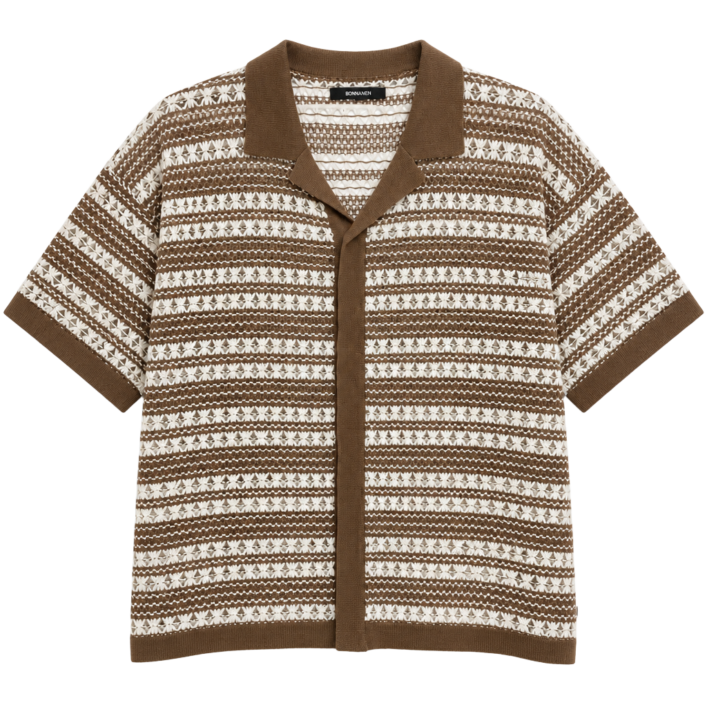 NOVAMEN Crochet Polo Shirt Brown White 1