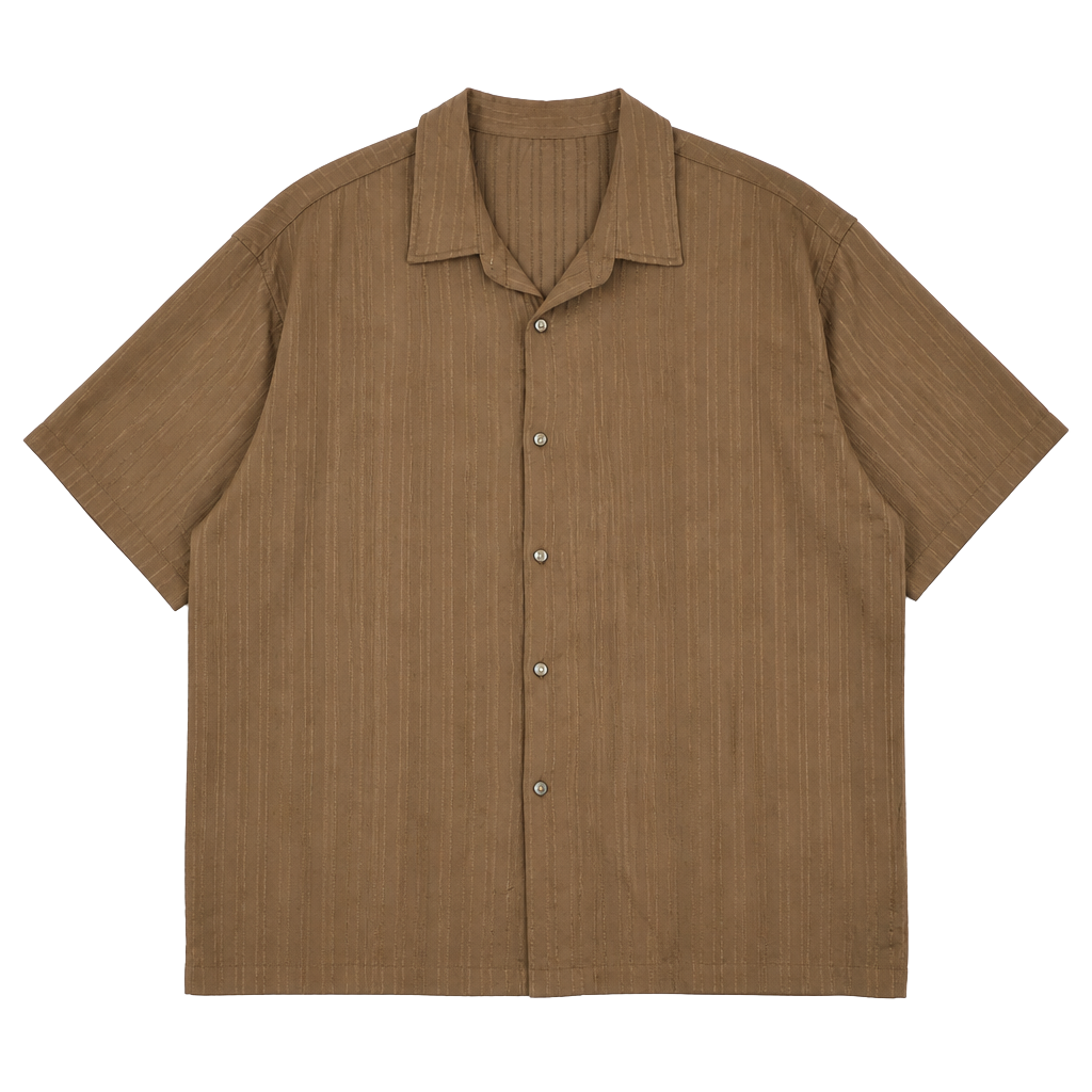 Mens Brown Textured Short Sleeve Button Down Shirt 1