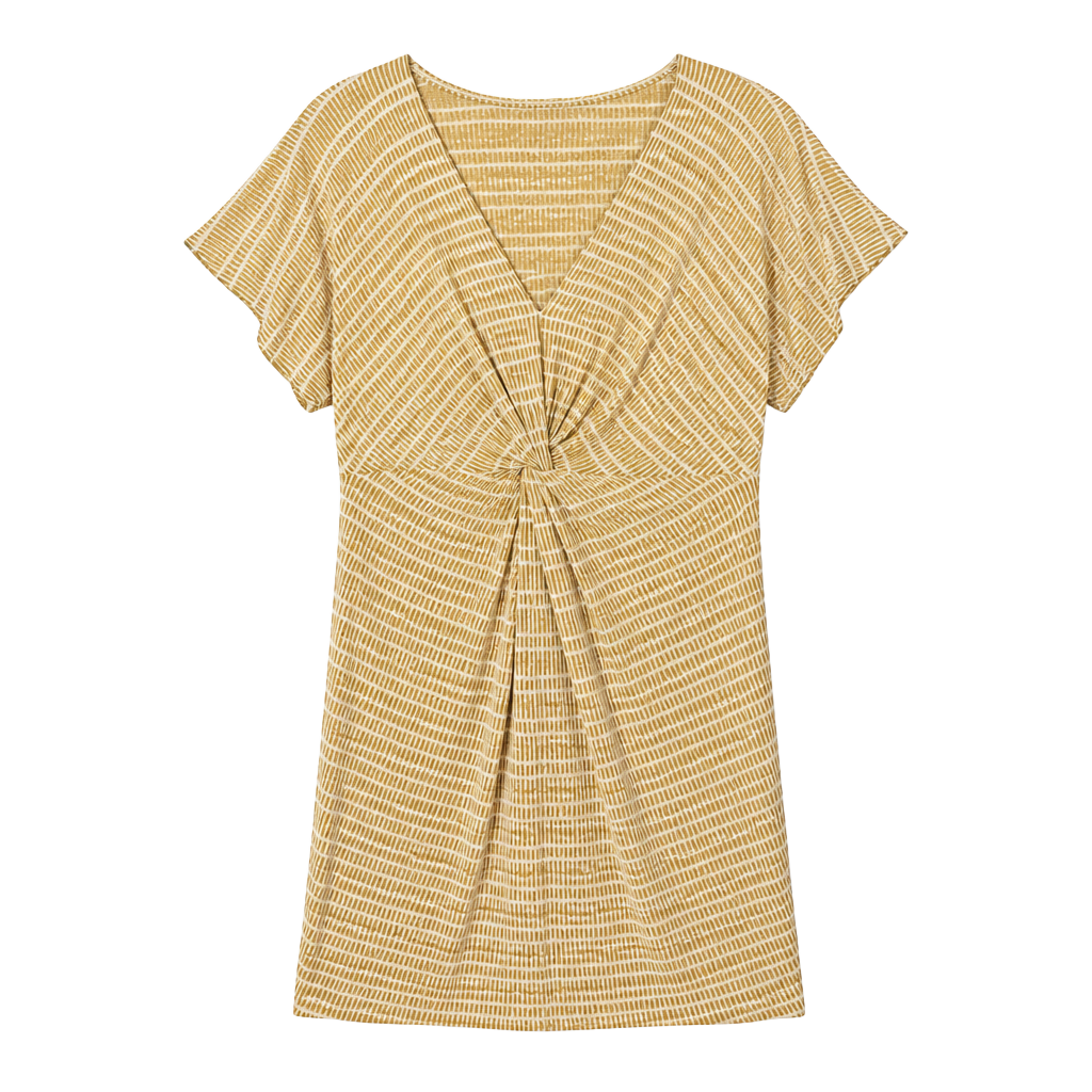 Sage The Label Yellow and White Striped Twist Front Short Sleeve Dress 1