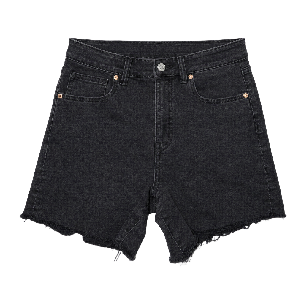 H&M Black Denim High Rise Raw Hem Shorts 1