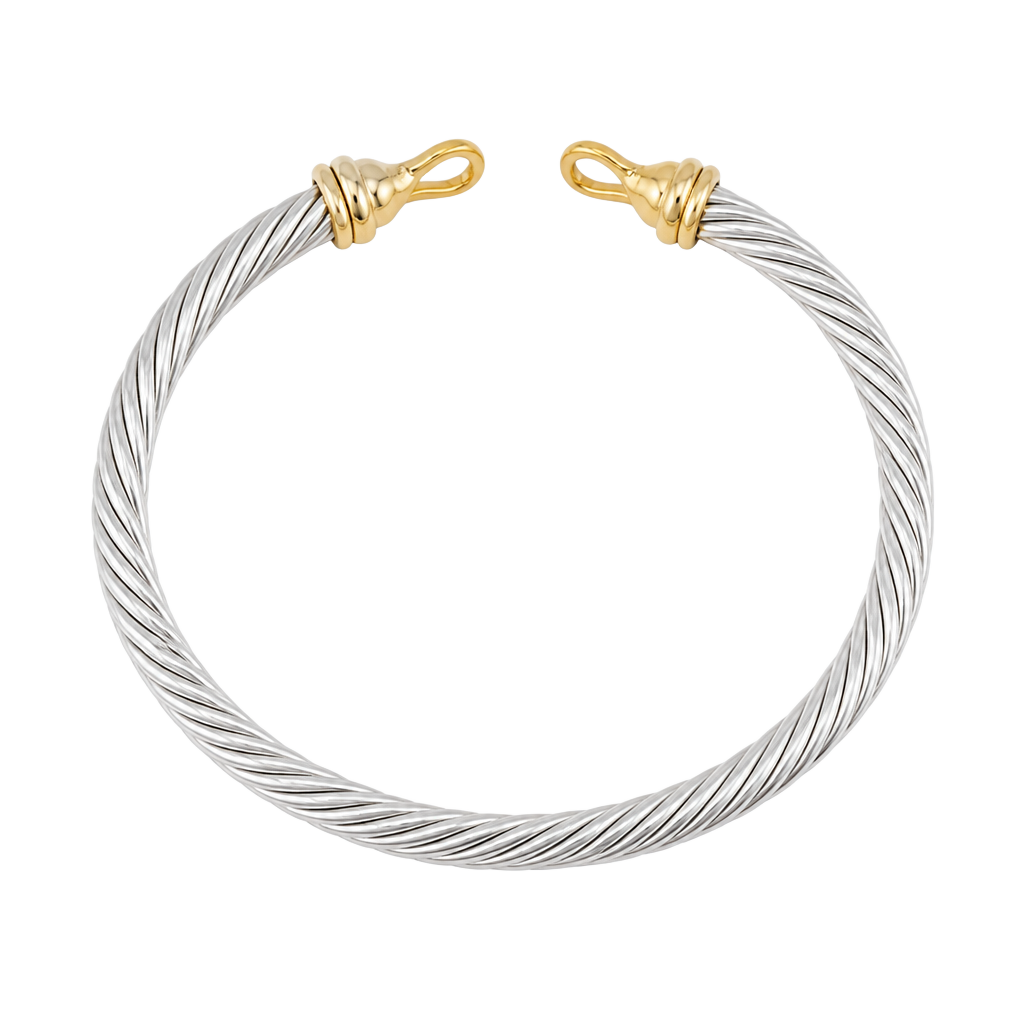 David Yurman Sterling Silver and 18K Yellow Gold Diamond Buckle Clasp Cable Bracelet 1
