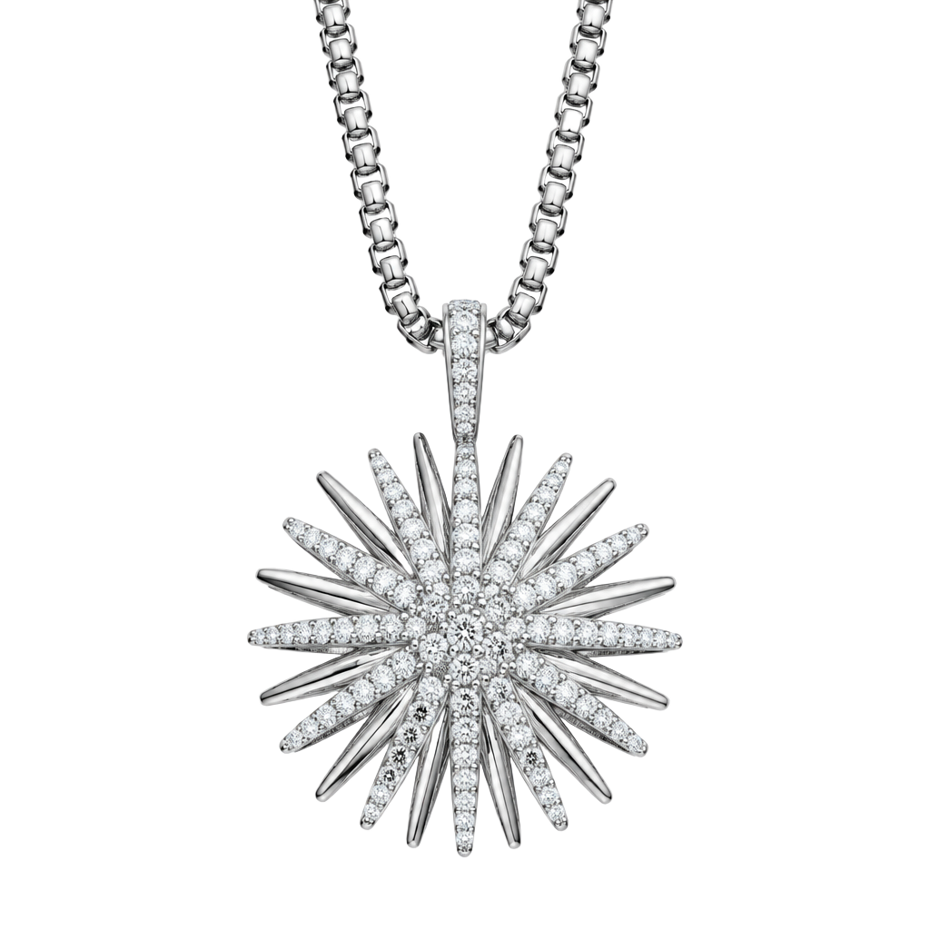 David Yurman Sterling Silver Starburst Diamond Pendant Necklace 1