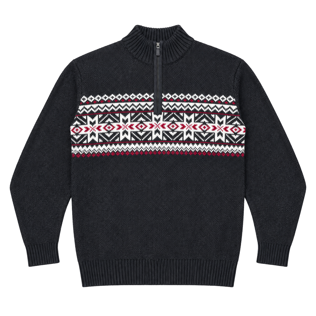Izod Black Fair Isle 1/4 Zip Pullover Sweater XL 1