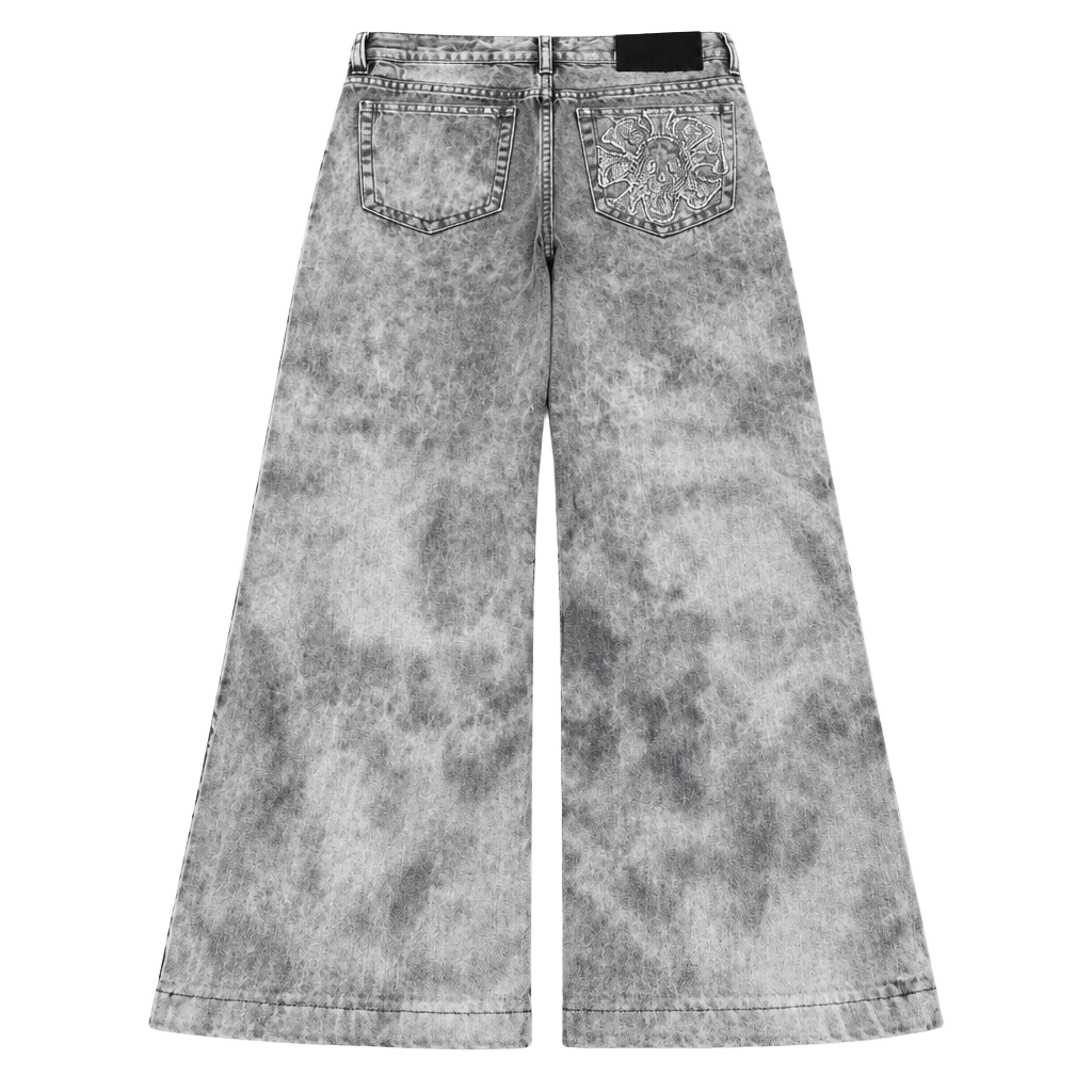 Big Train Jeans Grey Acid Wash Japanese Embroidered Studded Denim Pants 28/30 1