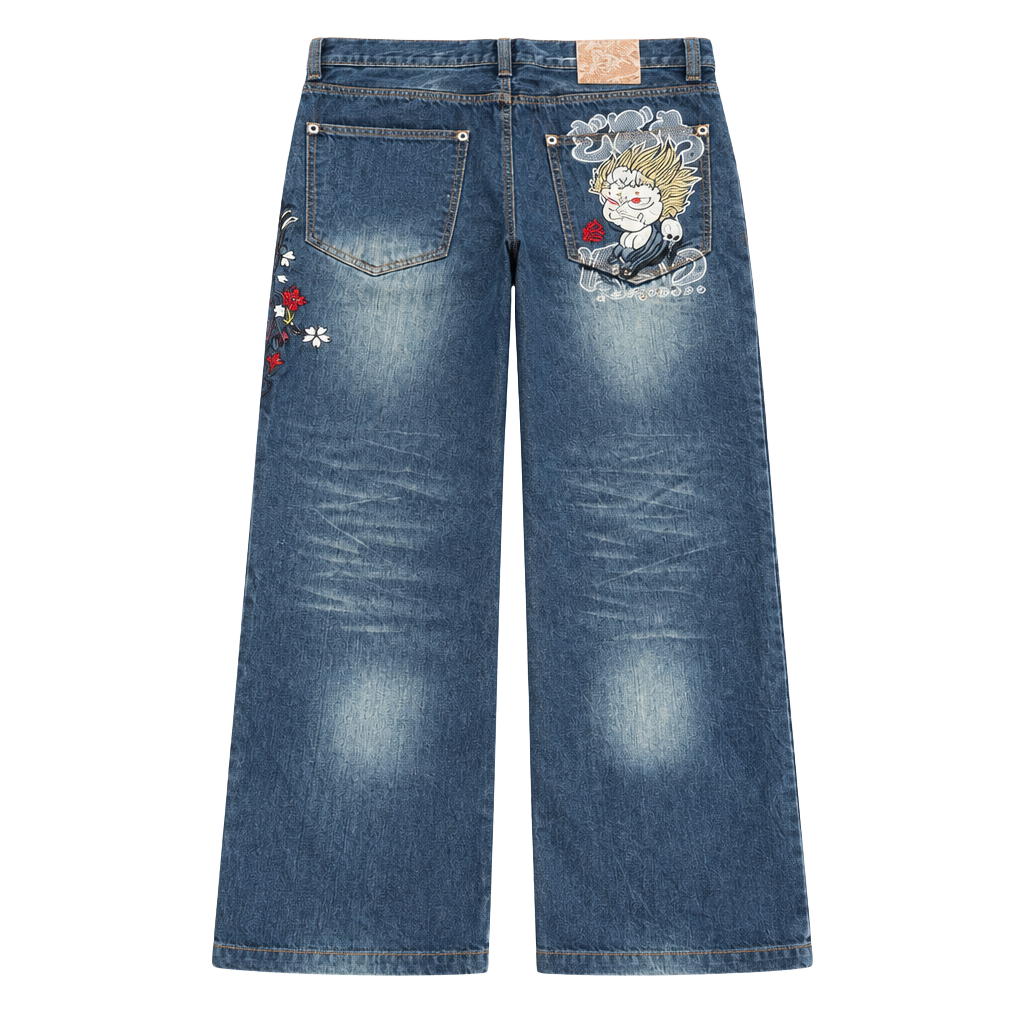 Oniarai Japanese denim embroidered jeans 1