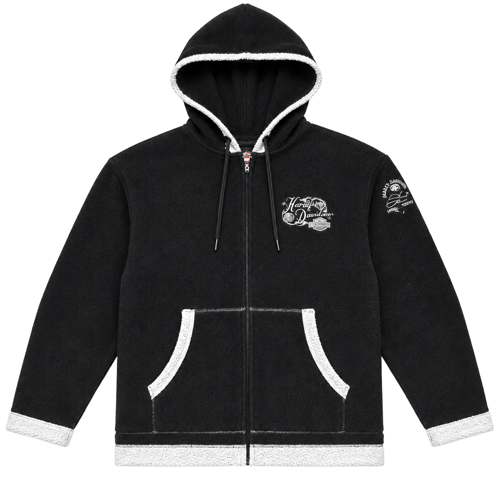 Harley-Davidson Black Fleece Zip-Up Hoodie Size XL 1