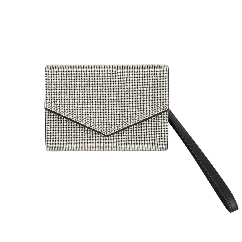 Rhinestone Envelope Clutch Wristlet Wallet Crossbody Bag Silver Black 1