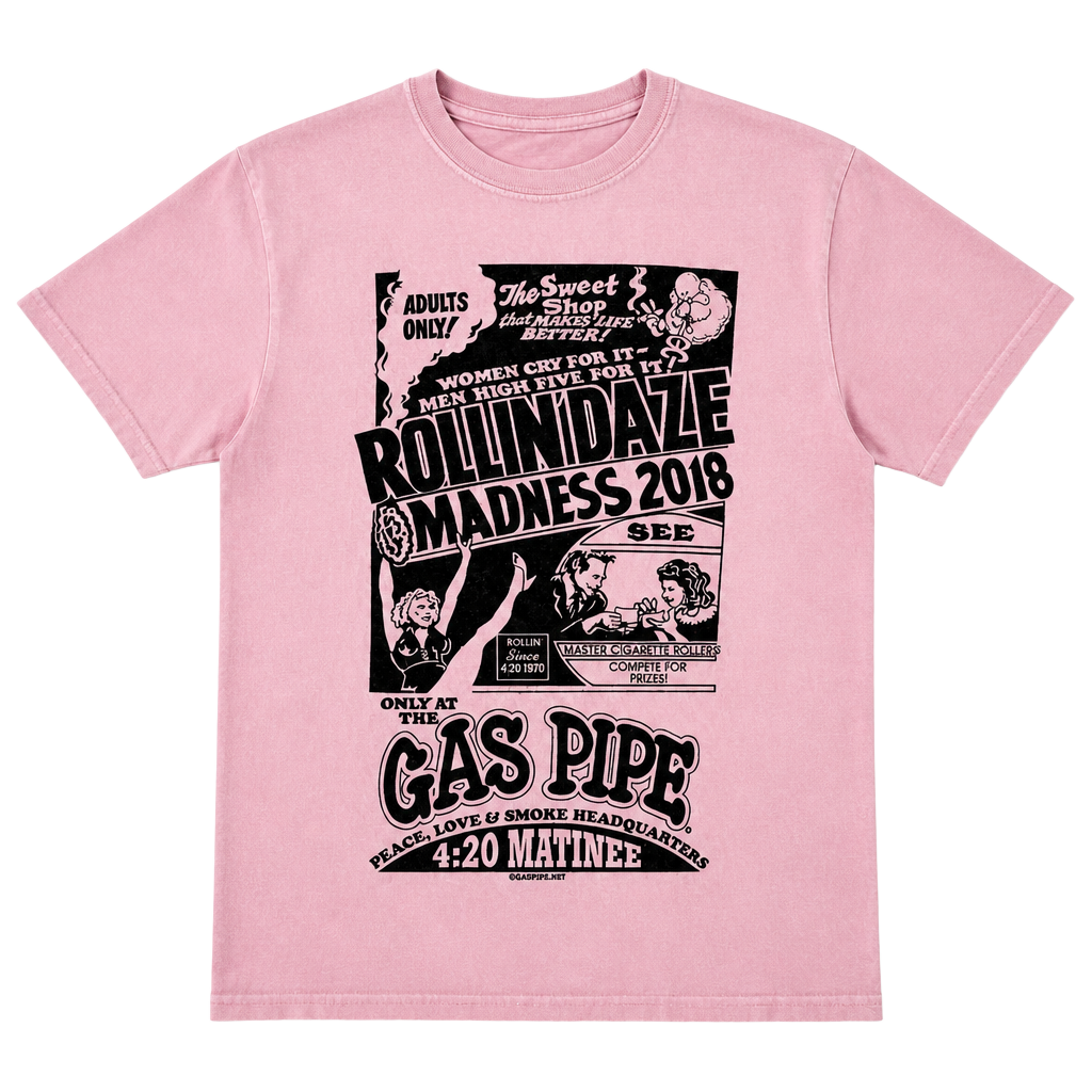 Gildan Heavy Cotton Rollin Daze Madness 2018 The Gas Pipe Graphic T-Shirt Pink Medium 1
