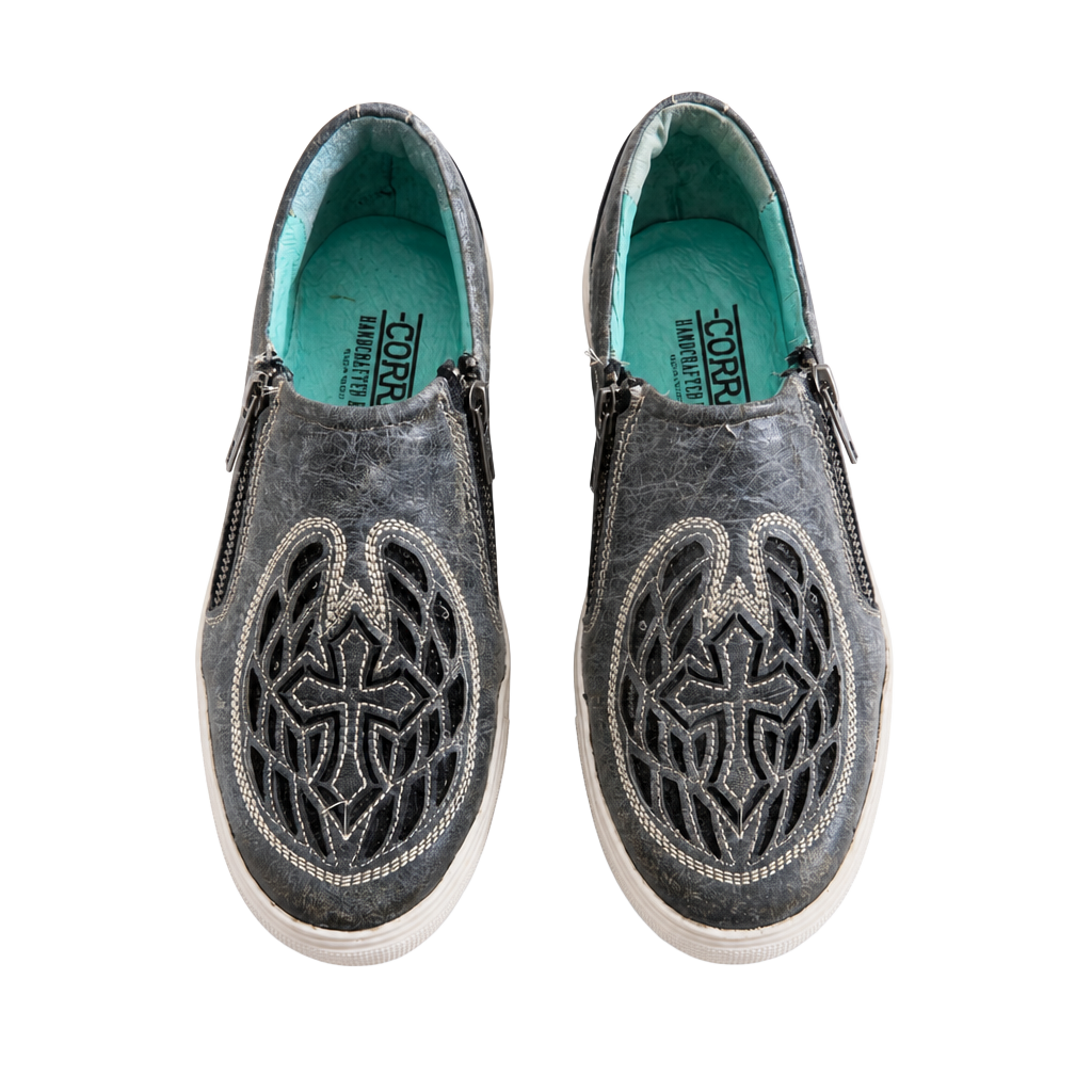 Corral Wings and Cross Gray Leather Sneaker E1552 1