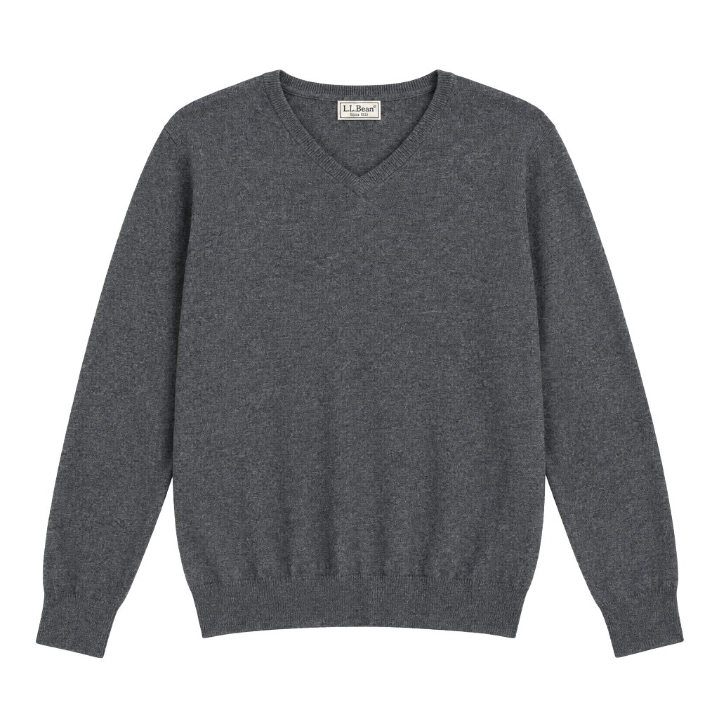 LL Bean V-Neck Sweater Size M-Reg Gray Cotton Cashmere Long Sleeve Knit 1