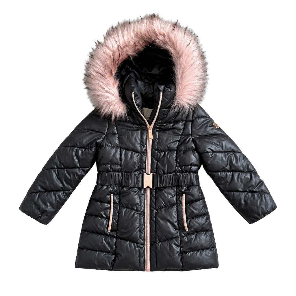 Michael Michael Kors Puffer Jacket Size 2T Black Faux Fur Hood 1