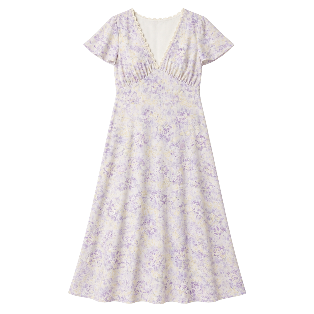 Storia Fairy Romantic Floral Midi Dress Purple Lace Tie Back 1