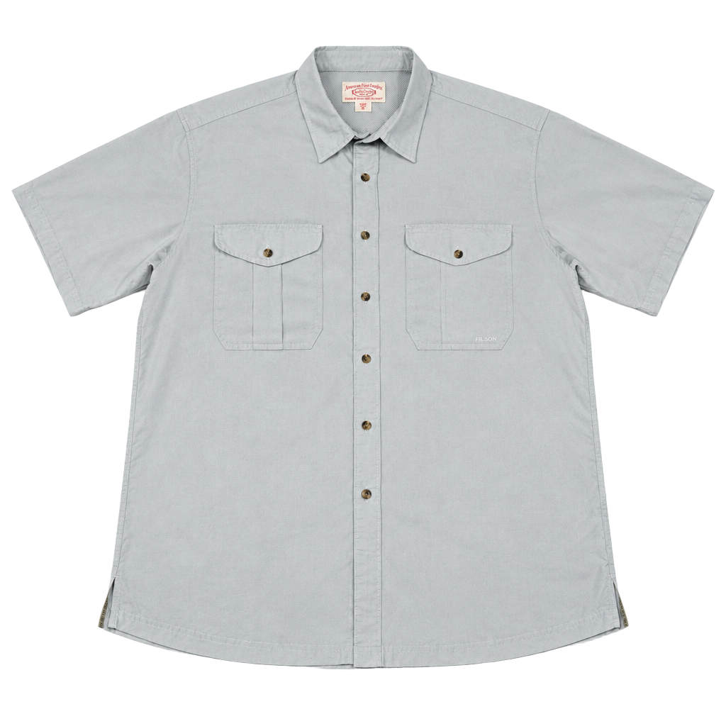 Filson Short Sleeve Button Up Shirt Size XL Light Blue Fishing 1