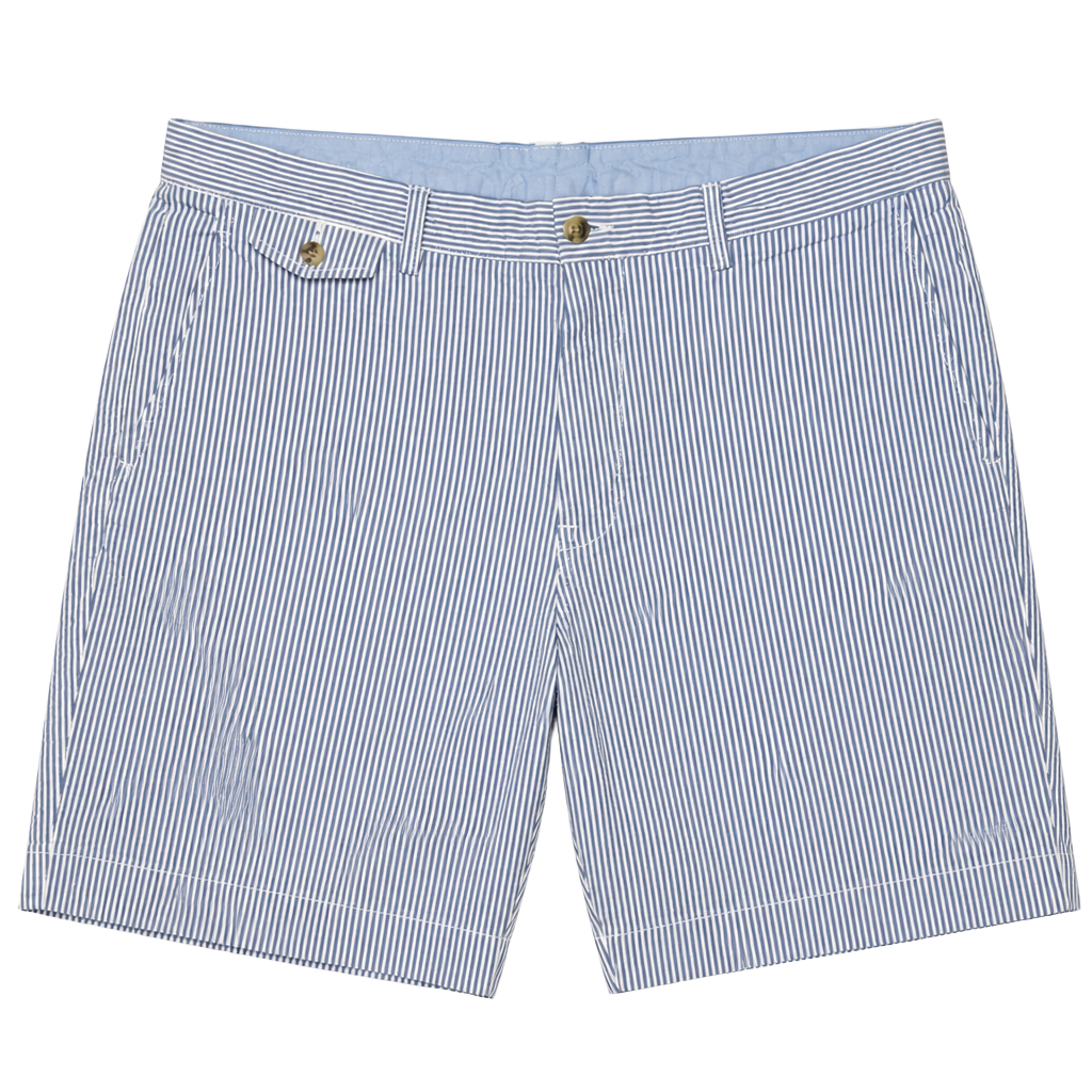 Polo Ralph Lauren Men's Blue and White Striped Seersucker Short Flat Front Sz 35 1