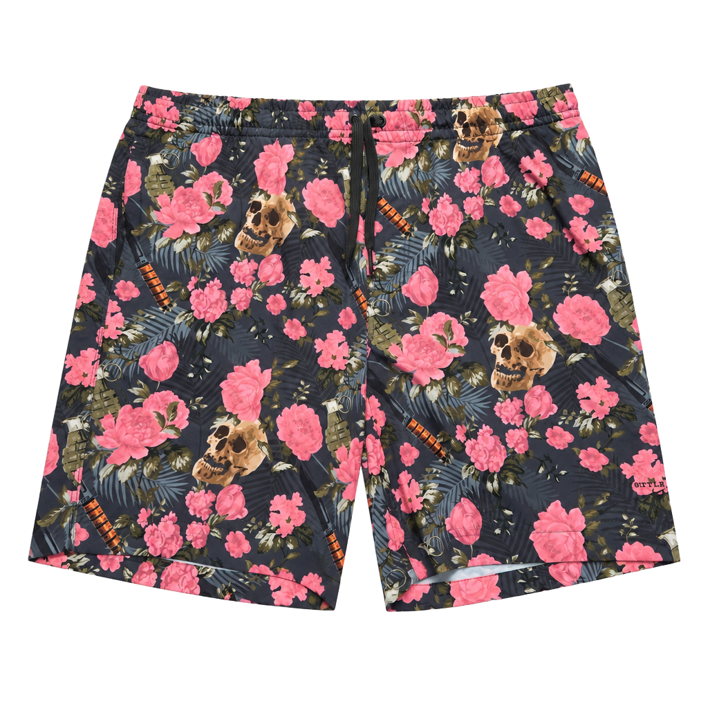 Grunt Style Shorts Floral Skull Print Size XL 1