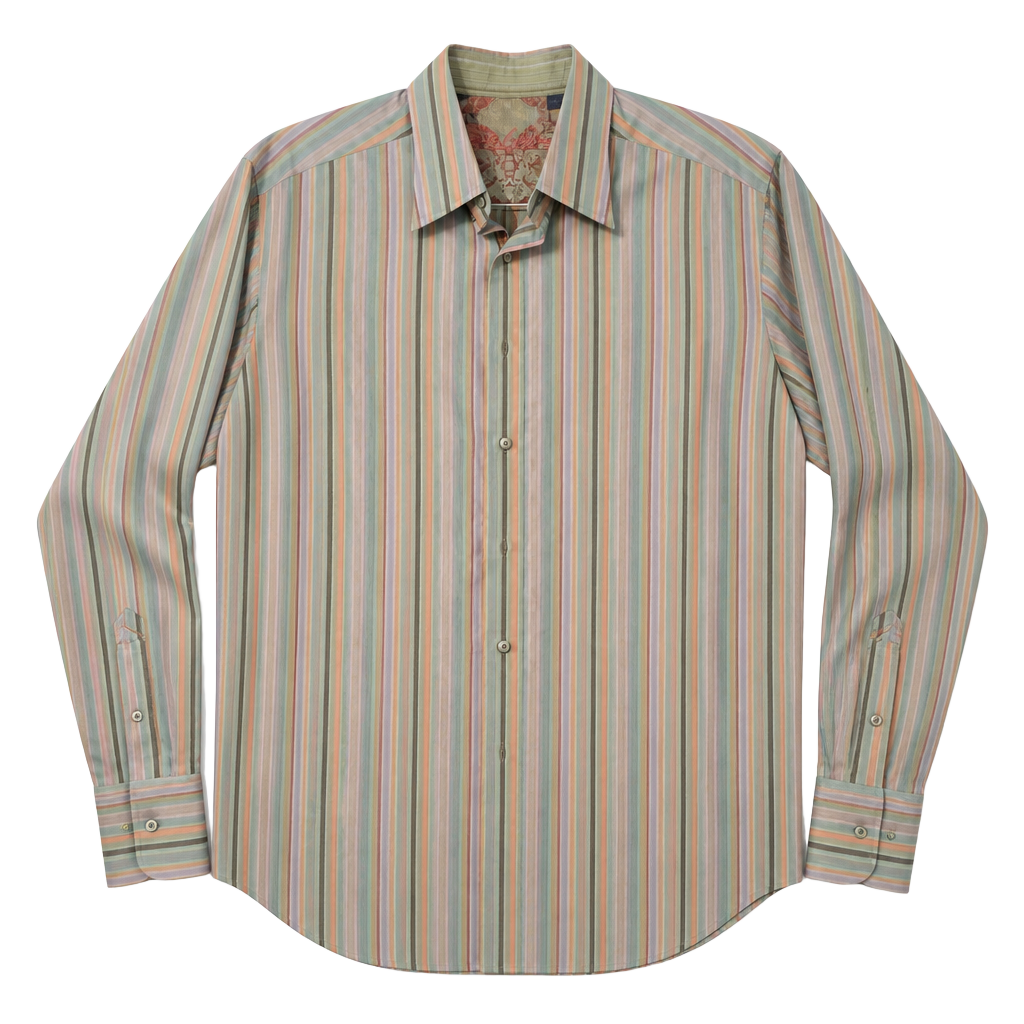 Robert Graham Men's L/S Button-Front Multicolor Stripe Flip Cuff Shirt Large 1