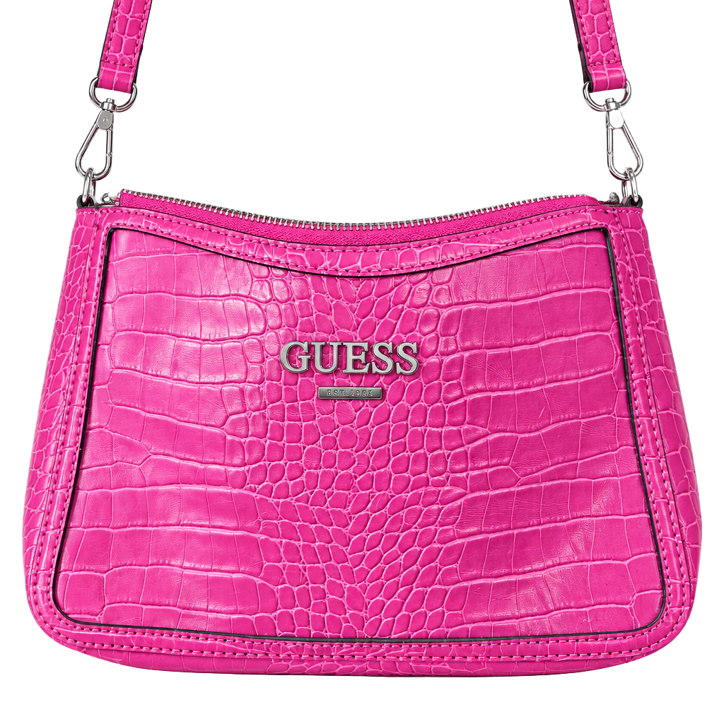 Guess Pink Croc Embossed Faux Leather Crossbody Bag 1