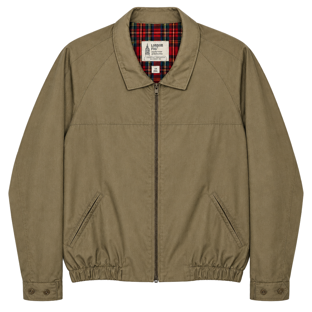 London Fog Bomber Jacket Size 44 Reg Tan Plaid Lined Vintage 1