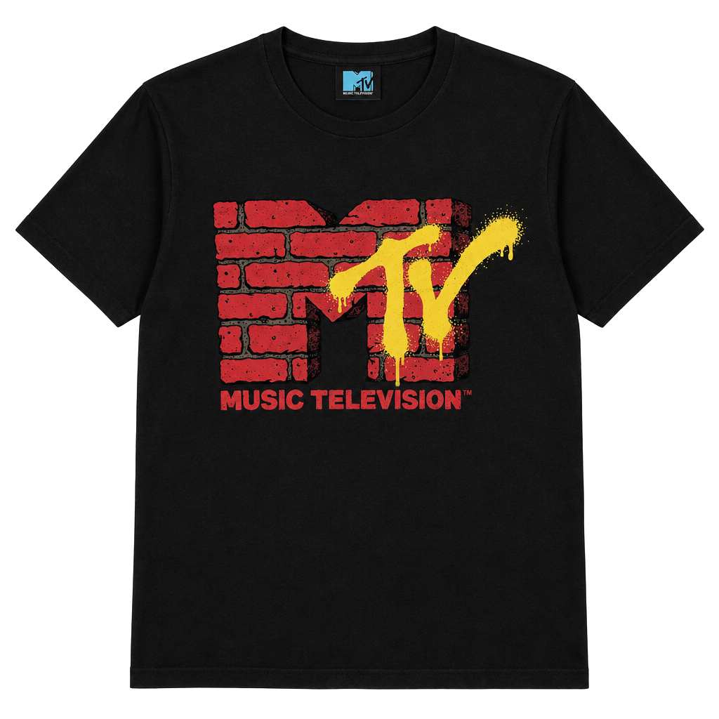 Cotton On MTV Graphic T-Shirt Size S Black Brick Wall Logo 1