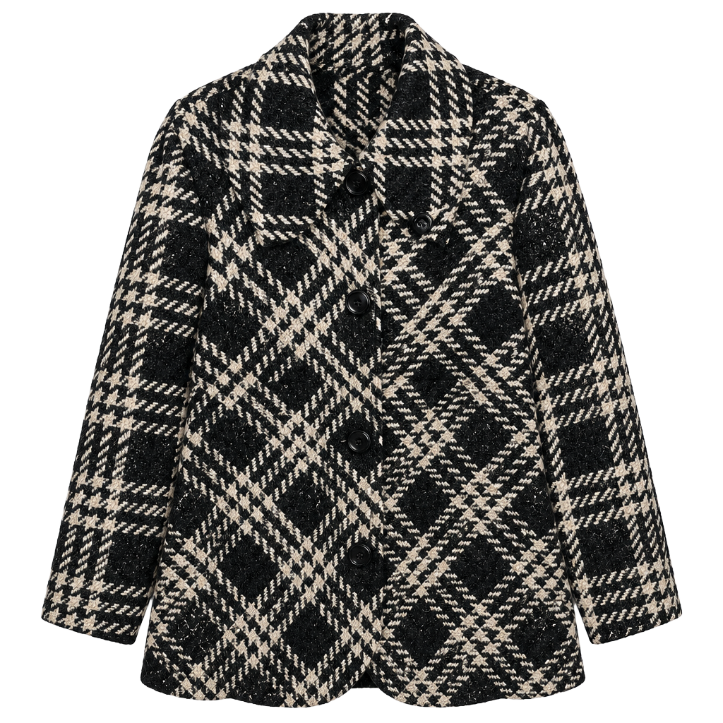 Mackintosh New England Wool Blend Plaid Jacket Size XL Black Cream 1
