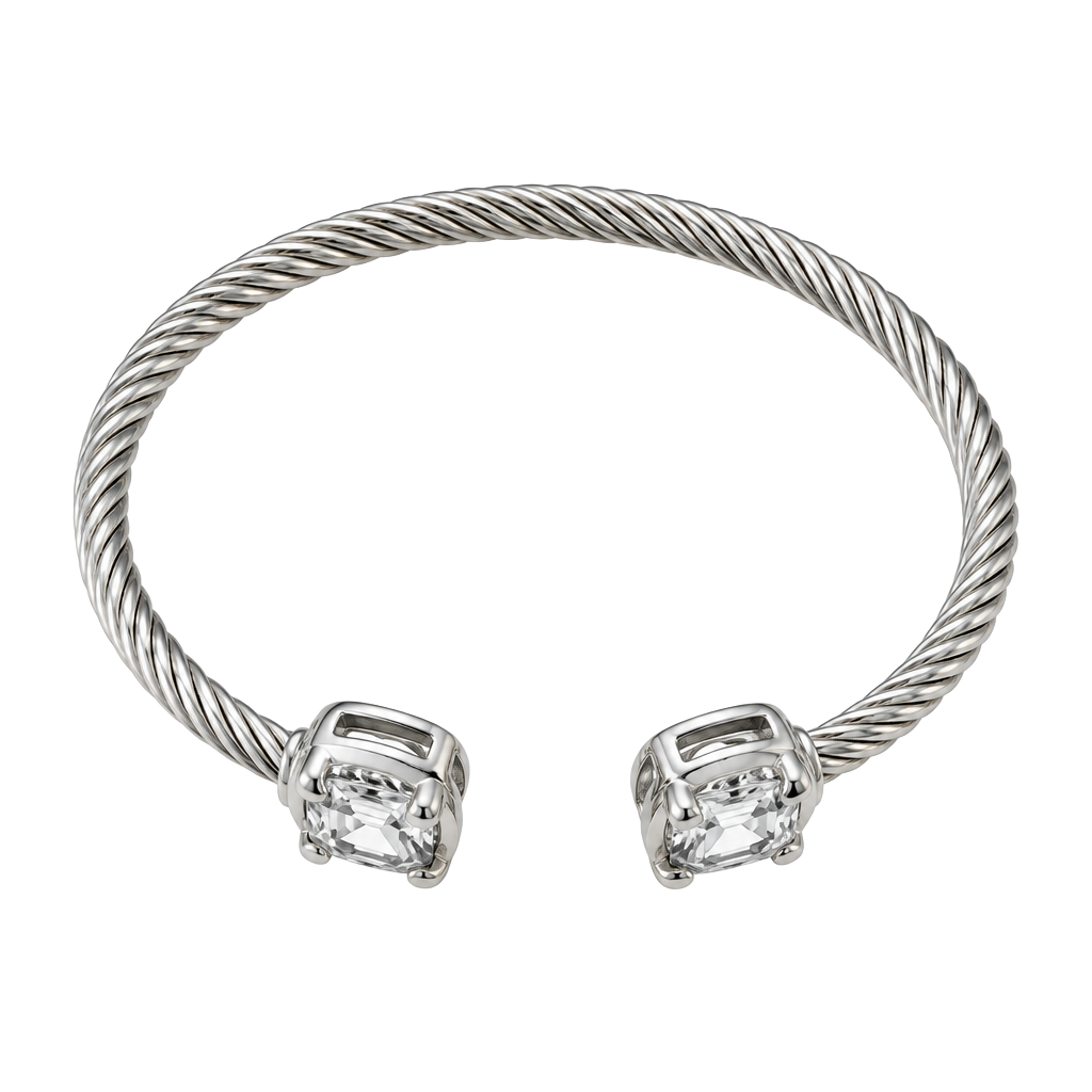 Silver Tone CZ Cable Cuff Bracelet 1