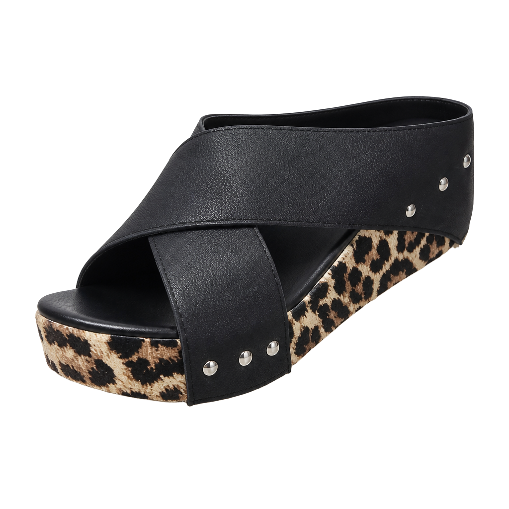 Women's Wedge Platform Sandals Leopard Print Open Toe 1