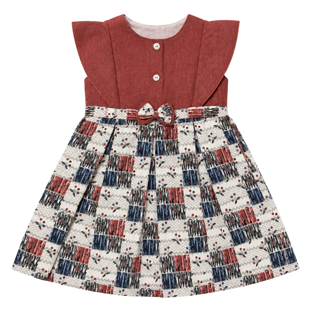 ZULAK Girls Dress Size 24 Red Blue Patchwork Cherry Print 1