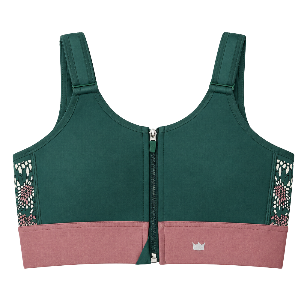 Shefit Women's High Impact Sports Bra Medium Green Front Zip 1