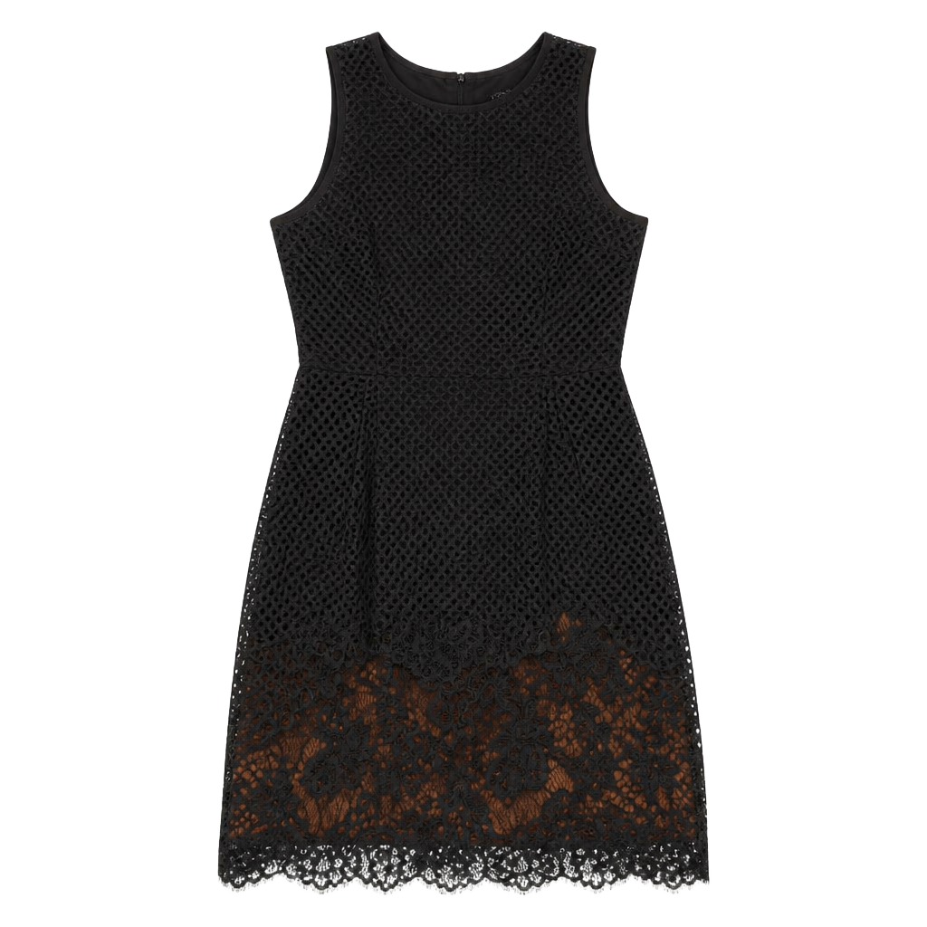 Datiani Women's Sleeveless Black Sheath Dress with Tan Geometric Embroidery and Tassels 1