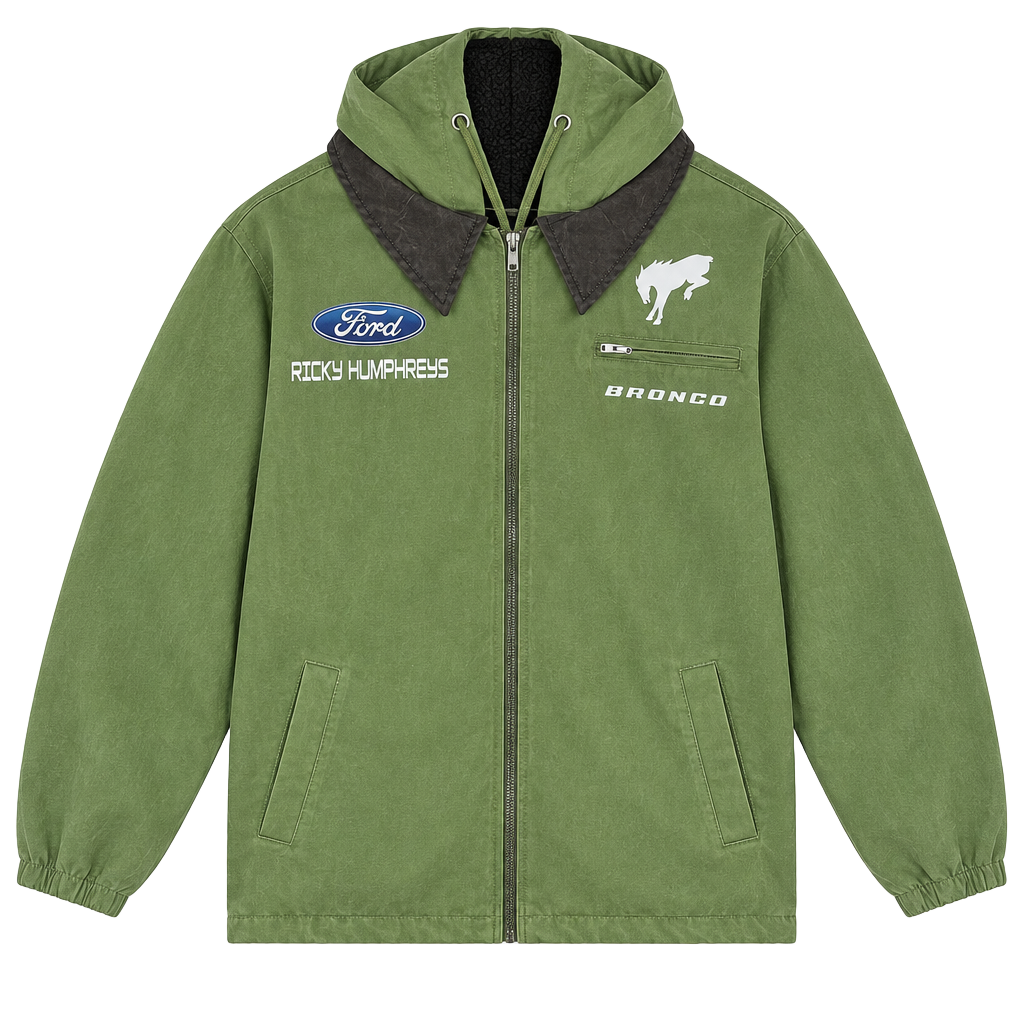 Ford Bronco Racing Jacket Sage Green Ricky Humphreys Size L 1