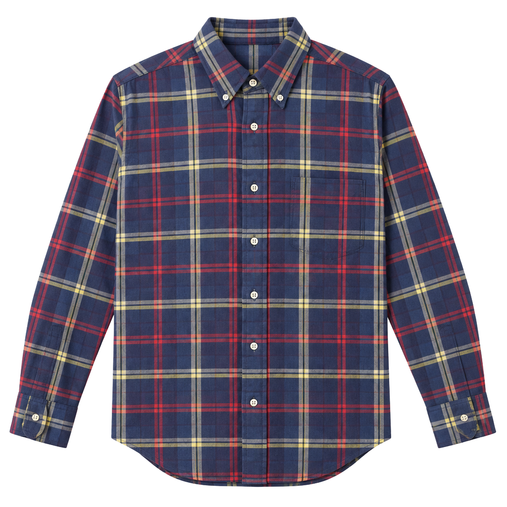 Norm Thompson Plaid Flannel Shirt Size M 15-15.5 Blue Red Cotton Made In USA 1