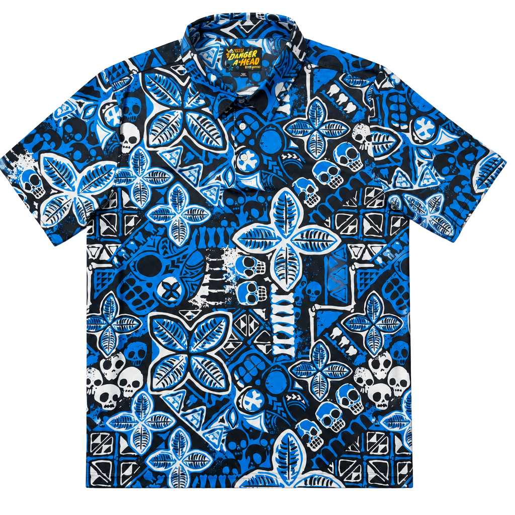 Danger A-Head by Jeff Granito Polo Shirt 2XL Blue Black Skull Graphic 1