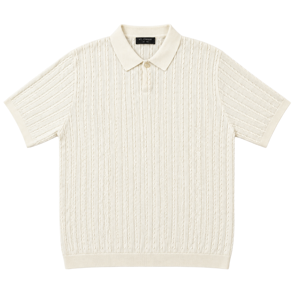 St. Croix Trend Knit Polo Shirt Size XL White Cable Knit Short Sleeve 1