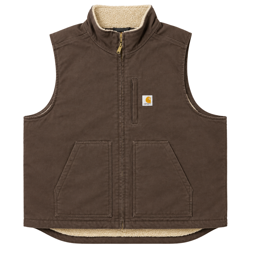 Carhartt Washed Duck Sherpa-Lined Mock-Neck Vest Mens 2XL Dark Brown 104277 1