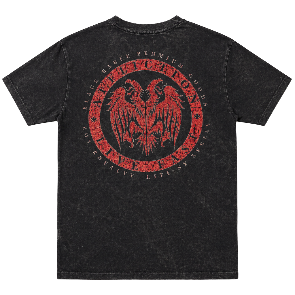 Black Label Affliction Graphic T-Shirt Size L Black Red Winged Logo 1