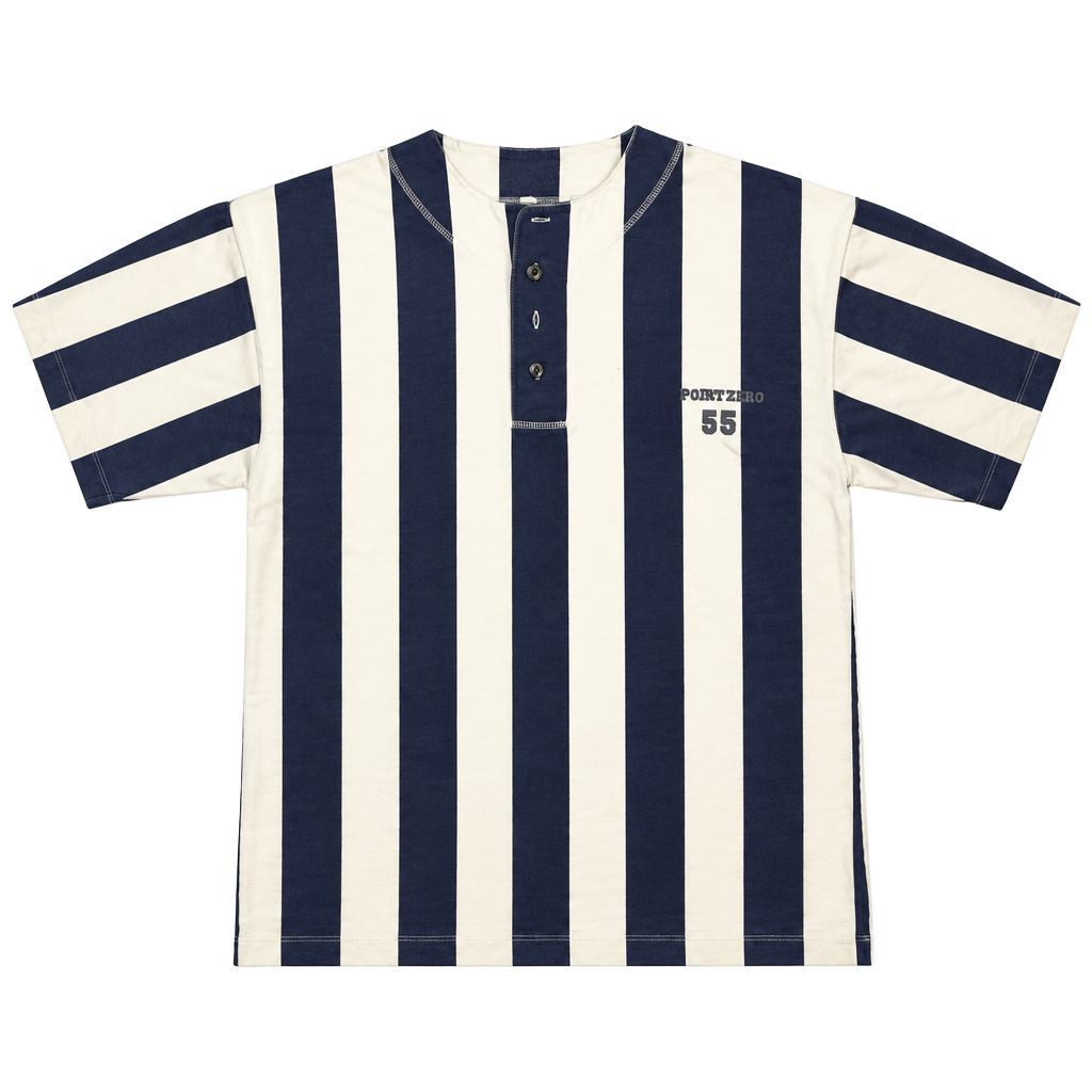 Point Zero Vintage 90s Striped Henley Shirt Blue White 55 1