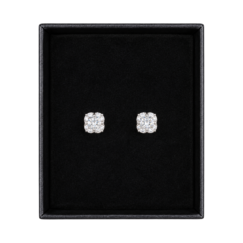 Moissanite Cushion Cut Halo Stud Earrings Sterling Silver 1