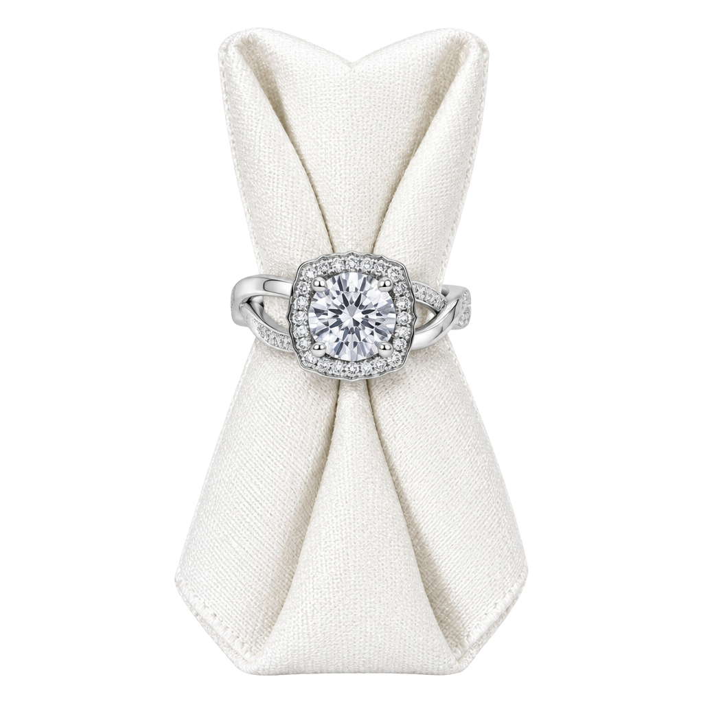 Cushion Cut Moissanite Engagement Ring 1.0ct Split Shank White Gold 1