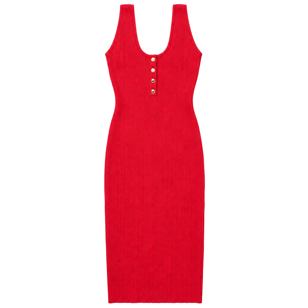 Awesome Ribbed Knit Dress Size L Red Button Front Halter Midi 1