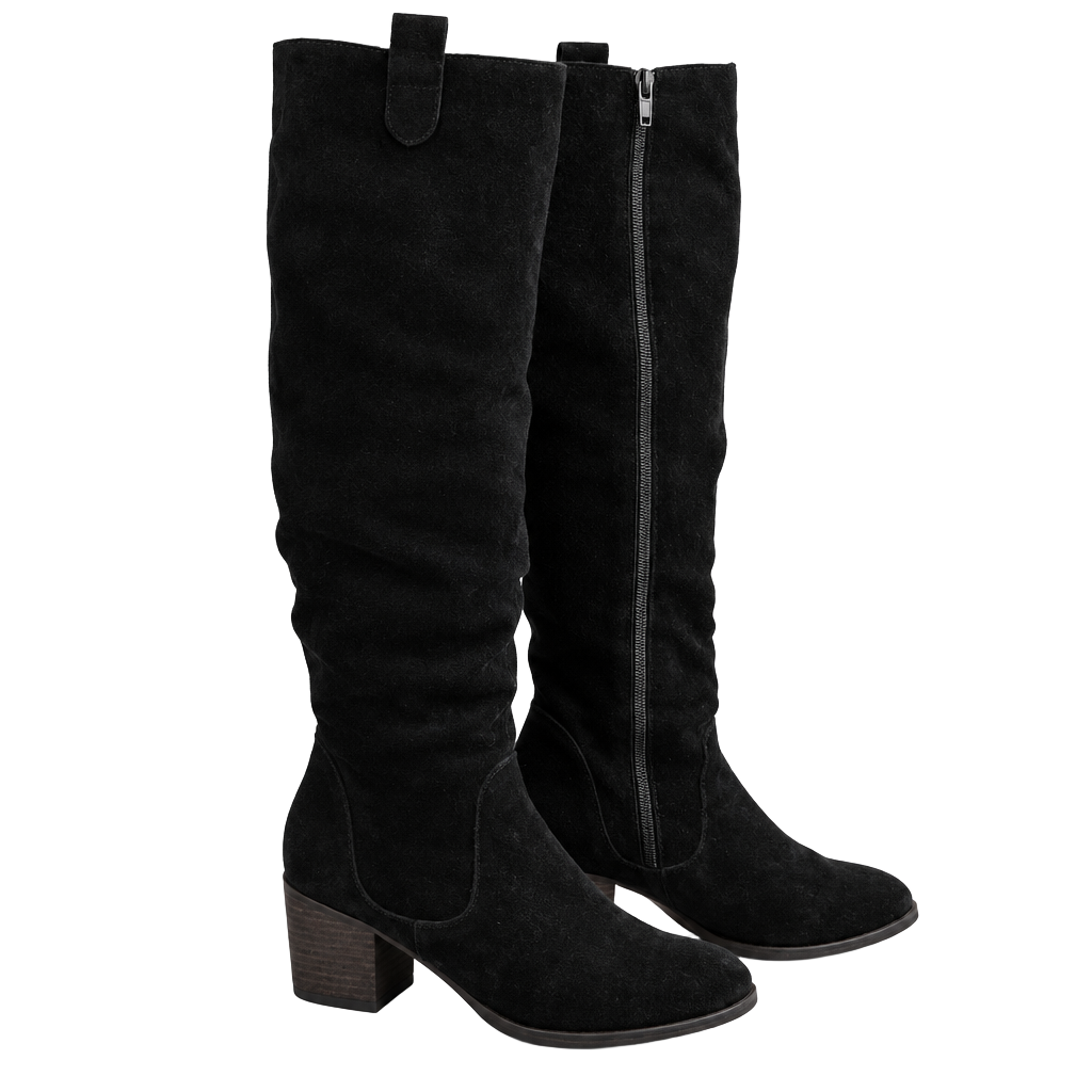 Levity Ursula Boots Size 9 M Black Suede Slouchy Knee High Heels 1