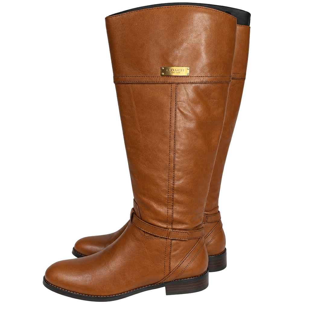 Coach Micha Calf Knee High Boots Size 6 M Chestnut Wide New 1