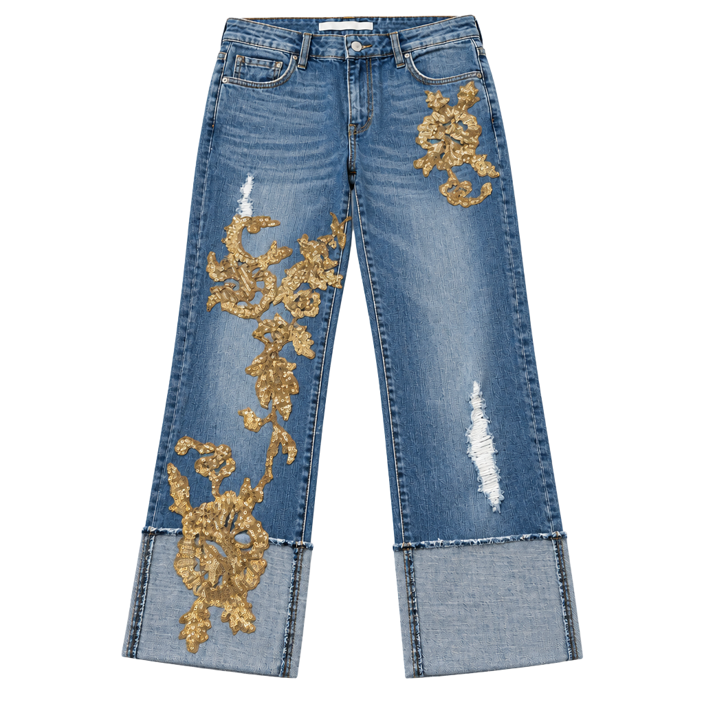 Pilcro and the Letterpress Hyphen Gold Sequin Cropped Jeans Size 27 (k1) 1