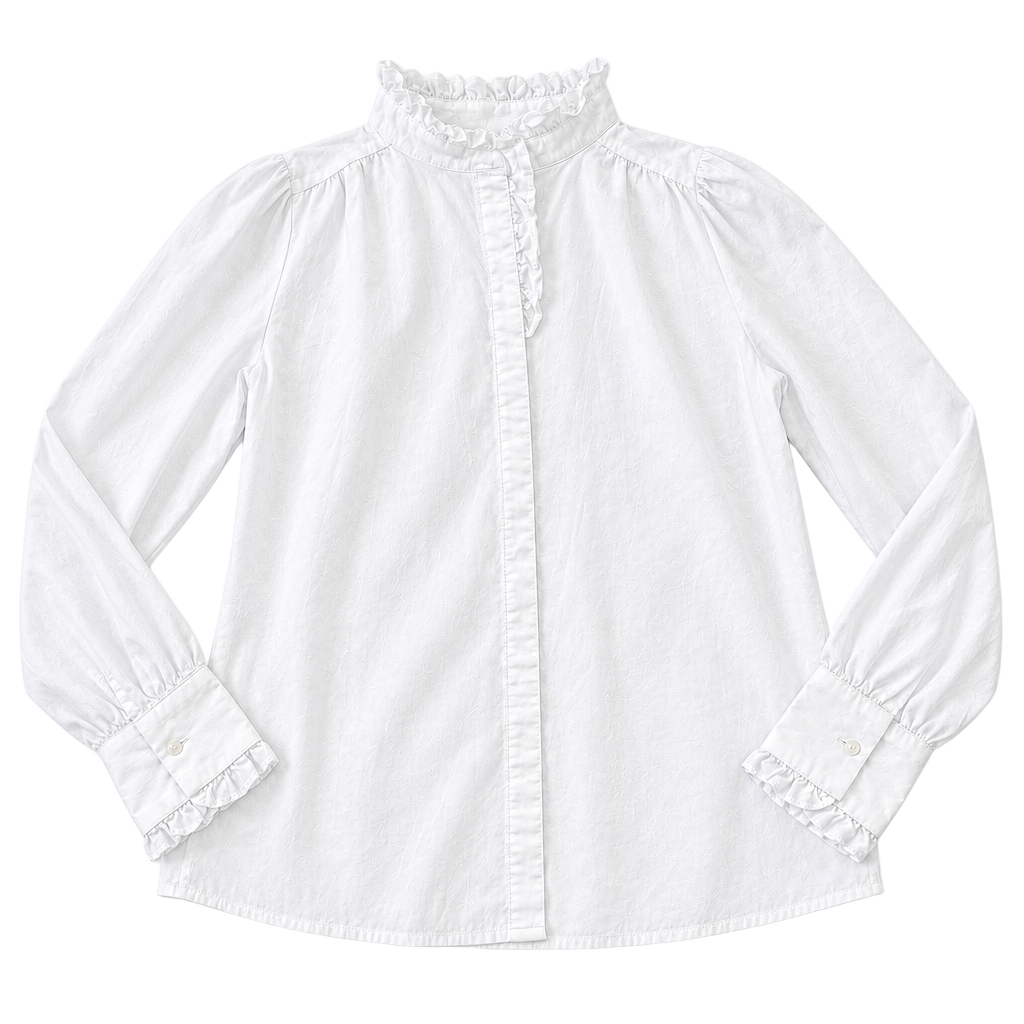 Mazik Ruffle Mock Neck Blouse Size S White Long Sleeve (m1) 1