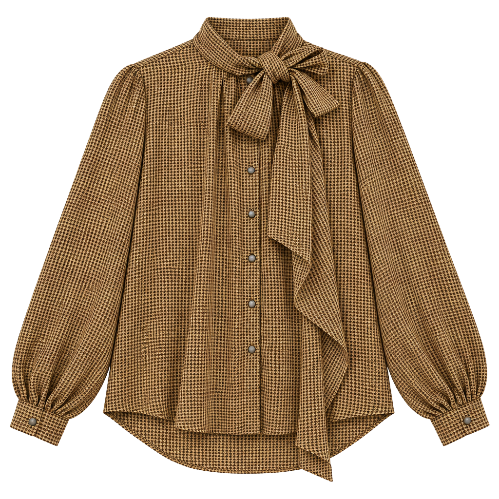 Lauren Ralph Lauren Sz 4 Houndstooth Tie Neck Blouse Silk (q1) 1