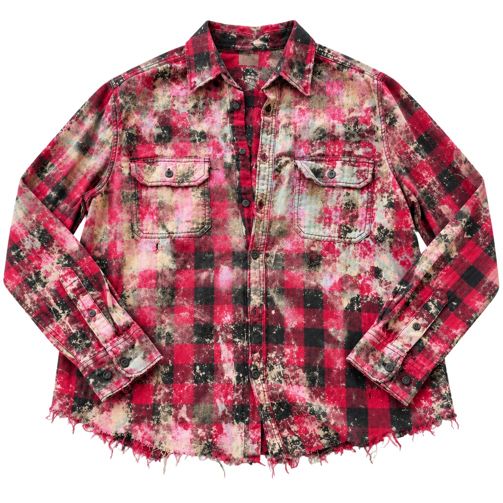 A Rare Bird Flannel Shirt Size M Red Black Bleach Wash Distressed (b1) 1