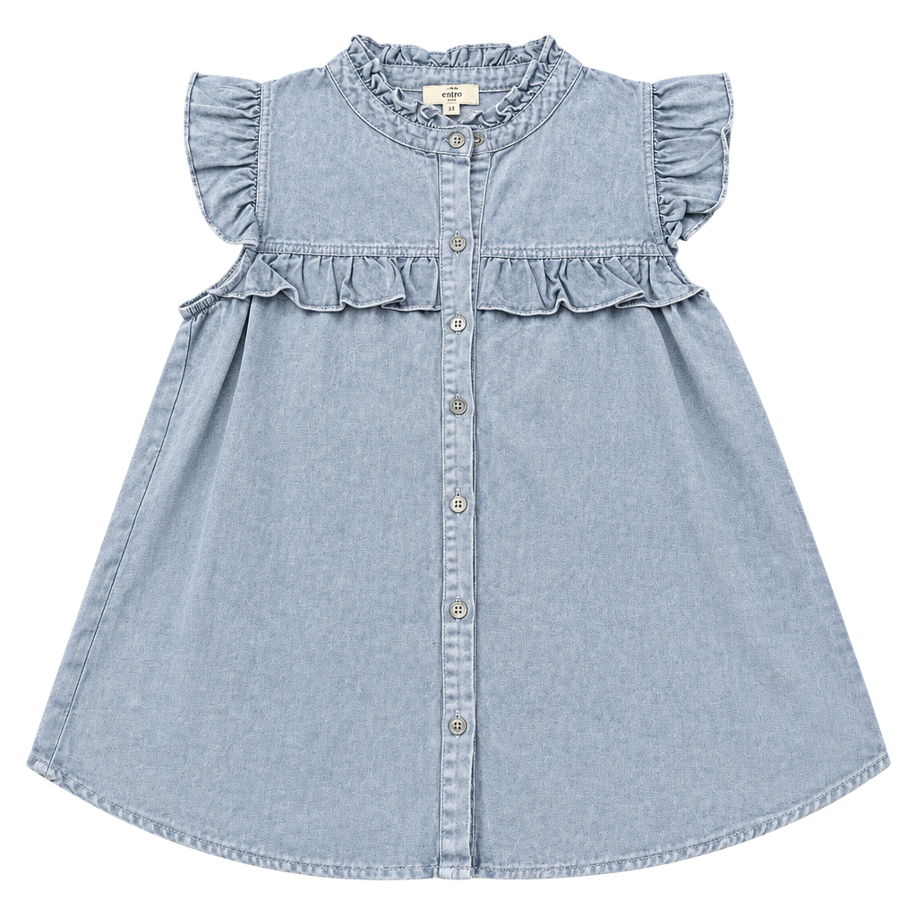 entro USA Denim Ruffle Tunic Top New Sz Med (k1) 1